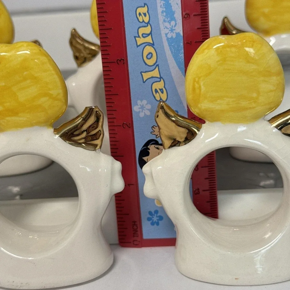VTG Ceramic‎ Set 8 Standing Angel Napkin Holders Rings White Christmas Dinner